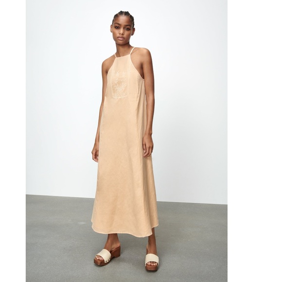 Zara Dresses Zara Embroidered Linen Blend Dress Poshmark